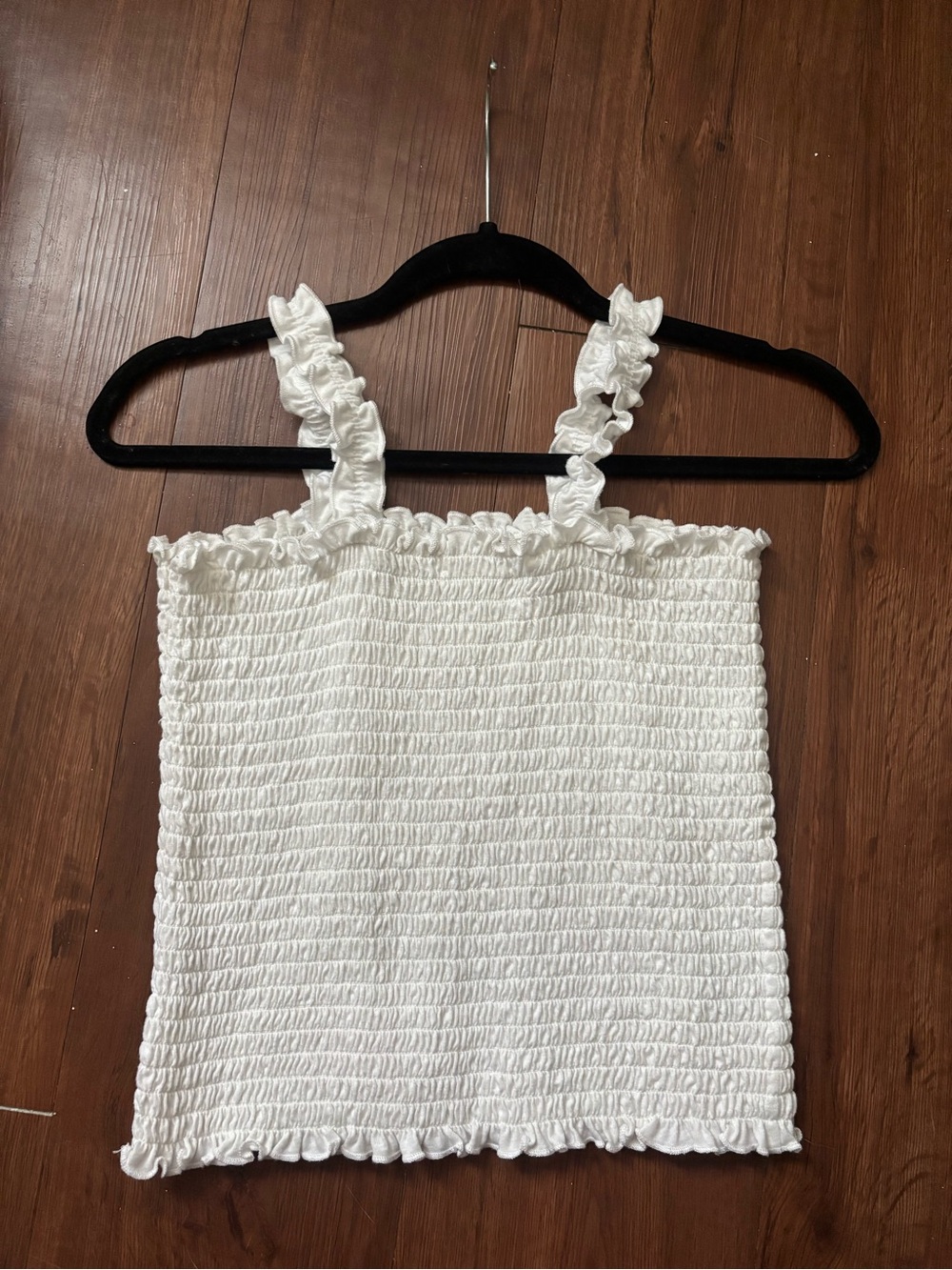 art class White Smocked Ruffle Tank Top